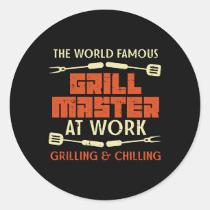 Sticker Rond Maître du Grill au Travail Grillant en S'amusant D