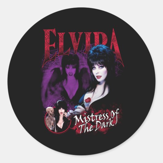 Sticker Rond Maîtresse Elvira De Violet Foncé Et Rouge (Devant)