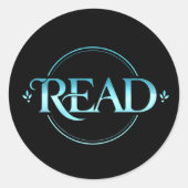 Sticker Rond Majestic Blue Glass Typography "READ" Art (Devant)