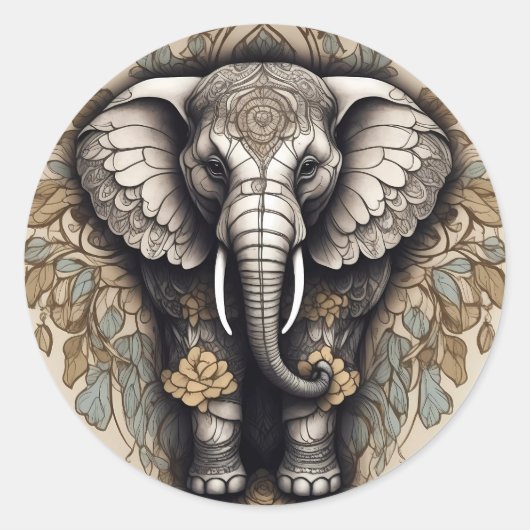 Sticker Rond Majestic Elephant Mandala (Devant)