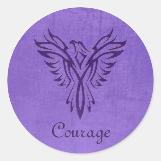 Sticker Rond Majestic Purple Phoenix Rising, texture cuir (Devant)