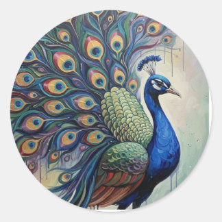 Sticker Rond Majesty Peacock in Full Bloom