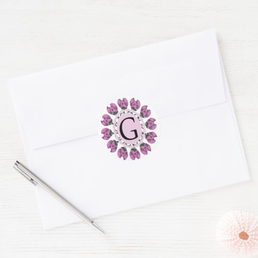 Sticker Rond Majuscule G monogramme floral (Enveloppe)