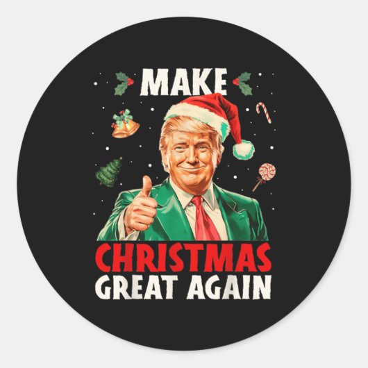 Sticker Rond Make Christmas Great Again Funny Santa Trump 2025 (Devant)
