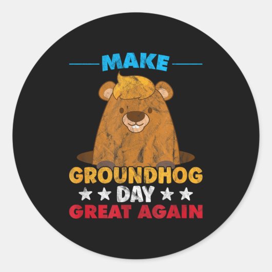 Sticker Rond Make Groundhog Day Great Again Woodchuck Shadow An (Devant)