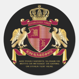 Sticker Rond Make Your Own Coat of Arms Red Gold Eagle Emblème