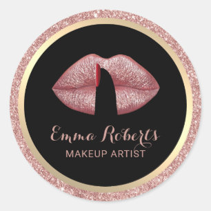 Sticker Rond Makeup Artiste doigt sur lèvres Rose Gold Salon