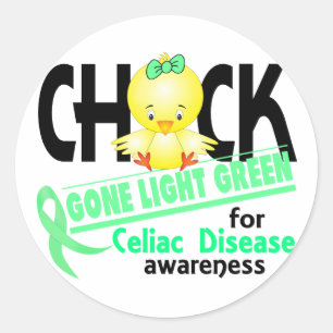 Sticker Rond Maladie coeliaque poussin jaune vert clair 2