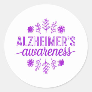Sticker Rond Maladie d'Alzheimer Sensibilisation Floral Violet