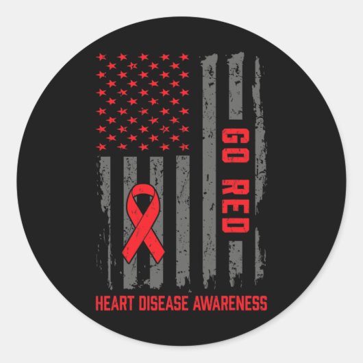 Sticker Rond Maladie Drapeau américain Go Red Heart Disease Awa (Devant)