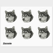 Sticker Rond Malamute d'Alaska (Feuille)