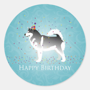 Sticker Rond Malamute d'Alaska conception d'anniversaire
