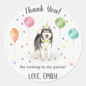 Sticker Rond Malamute d'Alaska Merci d'anniversaire (Devant)