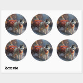 Sticker Rond Malamute d'Alaska Saison de Noël festive (Feuille)