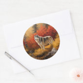 Sticker Rond Malamute en Alaska à l'automne Feuilles automne in (Enveloppe)