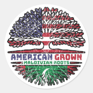 Sticker Rond Maldives Maldivian American USA Tree Roots Flag