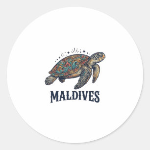 Sticker Rond Maldives Vintage Tortue de Mer Chemise de Voyage D