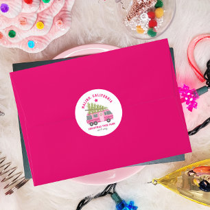 Sticker Rond Malibu California Christmas Tree Farm Rose RV