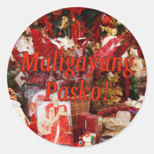 Sticker Rond Maligayang Pasko ! Joyeux Noël à Tagalog rf