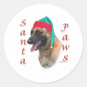 Sticker Rond Malinois belge Père Noël Paws ; Père Noël Malinois