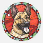Sticker Rond Malinois Belge Vitrail de Noël (Devant)