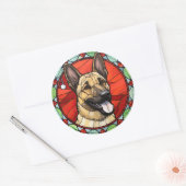 Sticker Rond Malinois Belge Vitrail de Noël (Enveloppe)