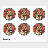 Sticker Rond Malinois Belge Vitrail de Noël (Feuille)