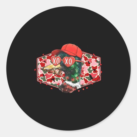 Sticker Rond Mallard Duck Camouflage Happy Valentine's Day Hunt (Devant)