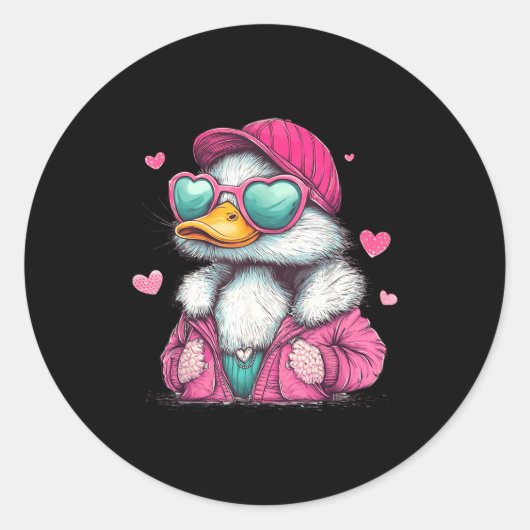 Sticker Rond Mallard Duck Hunting Funny Valentine's Day Heart G (Devant)