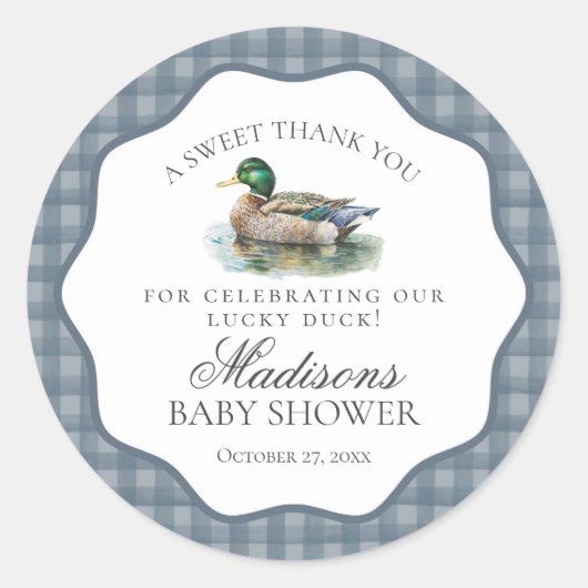 Sticker Rond Mallard Duck Hunting Gingham Baby Shower Circle (Devant)