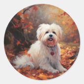 Sticker Rond Malti Tzu à l'automne Feuilles automne Inspire (Devant)