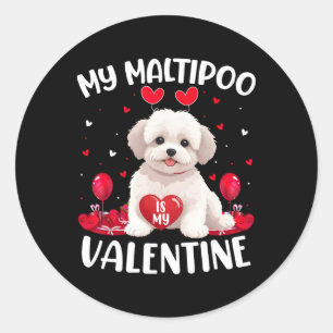 Sticker Rond Maltipoo est mon cœur de la Saint-Valentin Maltipo