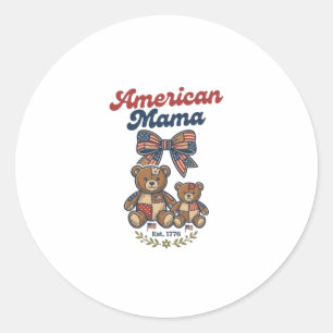 Sticker Rond Mama Américaine Ours Patriote Patchwork Vector Des