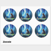 Sticker Rond Mama and Baby Bear and the Northern Lights (Feuille)