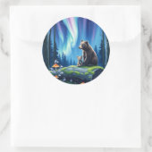 Sticker Rond Mama and Baby Bear and the Northern Lights (Sac)