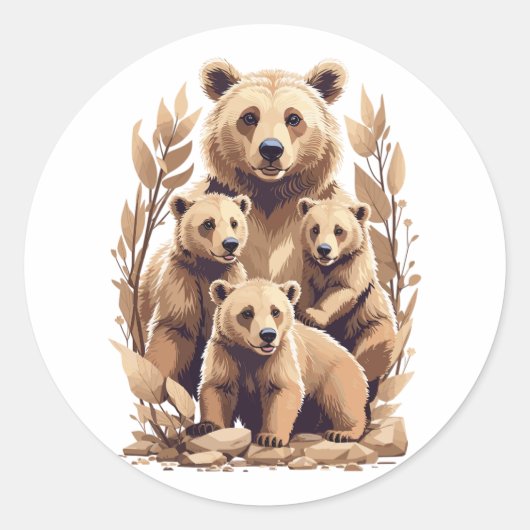 Sticker Rond Mama Bear Et Ses Cubs - L'Amour Sauvage (Devant)