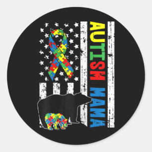 Sticker Rond Mama Bear Matching Famille Cadeaux de Sensibilisat
