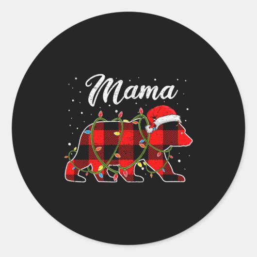 Sticker Rond Mama Bear Shirt, Red Buffalo Plaid Mom Bear Pajama (Devant)