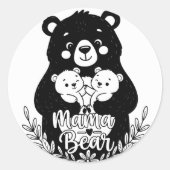 Sticker Rond Mama Bear with Two Cubs Heart Line Art Design (Devant)