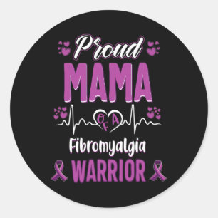 Sticker Rond Mama Fibromyalgia Warria Awareness Ribbon Violet