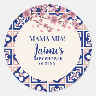 Sticker Rond Mama Mia Baby Shower Cherry Blossoms