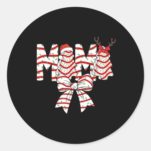 Sticker Rond Mama Noël Arbre gâteau Motif Coquette Bow Xmas (Devant)