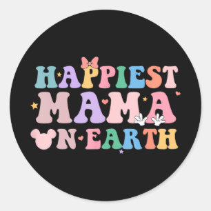 Sticker Rond Mama On Earth Retro Super Maman Joyeuse fête des m