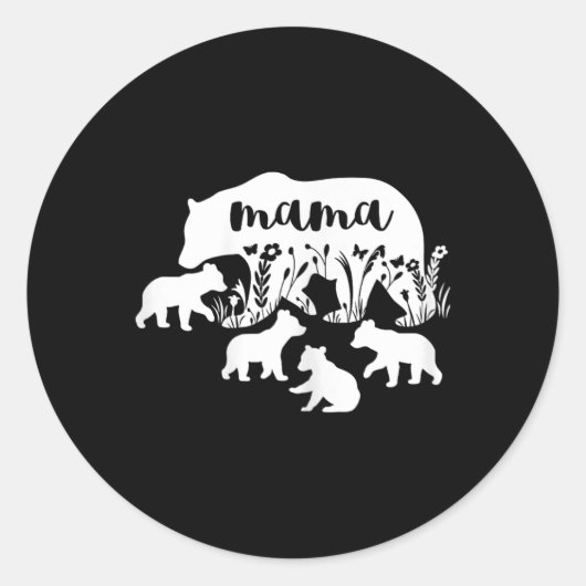 Sticker Rond Mama Ours Avec 4 Cubes Mères Fête Mère Grossesse A (Devant)