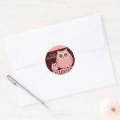 Sticker Rond Mama Owl & Baby Owl en rose et Brown (Enveloppe)