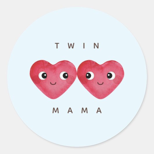 Sticker Rond Mama Twin avec Aquarelle Bleue Coeurs Bébés (Devant)