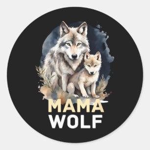 Sticker Rond Mama Wolf Et Bébé Maman Maman Fête Des Mères