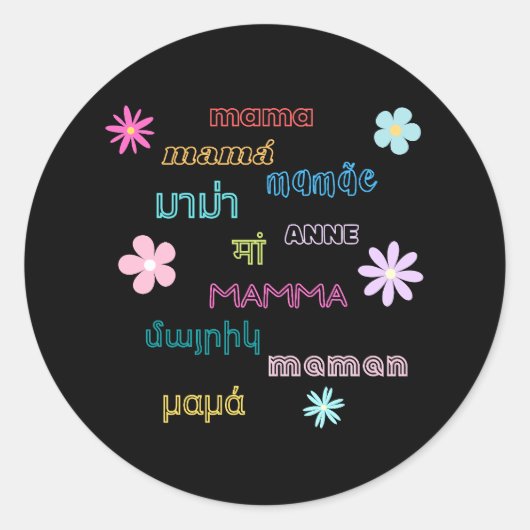 Sticker Rond Mama Word dans différentes langues International (Devant)