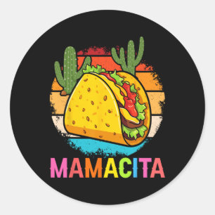 Sticker Rond Mamacita Drôle Taco Cactus Cinco De Mayo Fête Ou