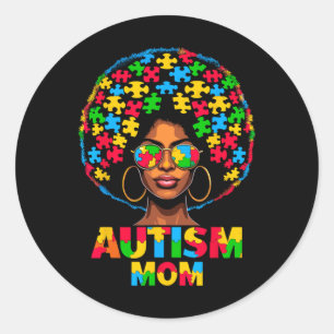 Sticker Rond Maman Afro Américaine Sensibilisation à l'autisme